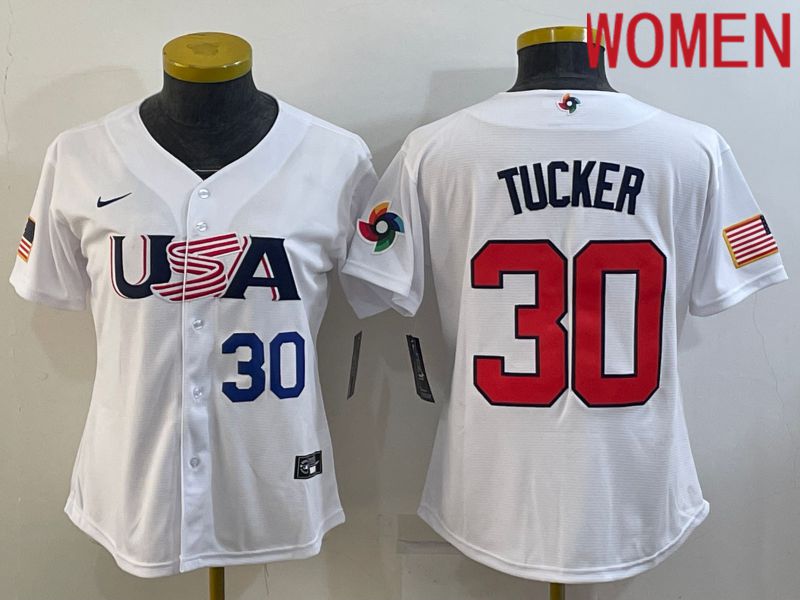 Women 2023 World Cub USA #30 Tucker White Nike MLB Jersey2->women mlb jersey->Women Jersey